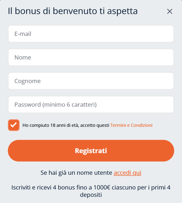 registrarsi su Alpino Casino